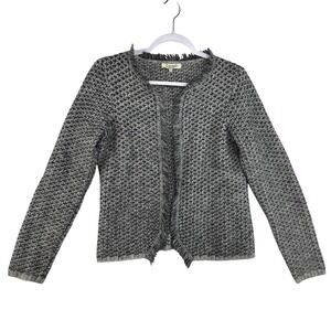 Cocogio Made in Italy Grey Mohair Wool Blend Fringe Open Front Cardigan Medium